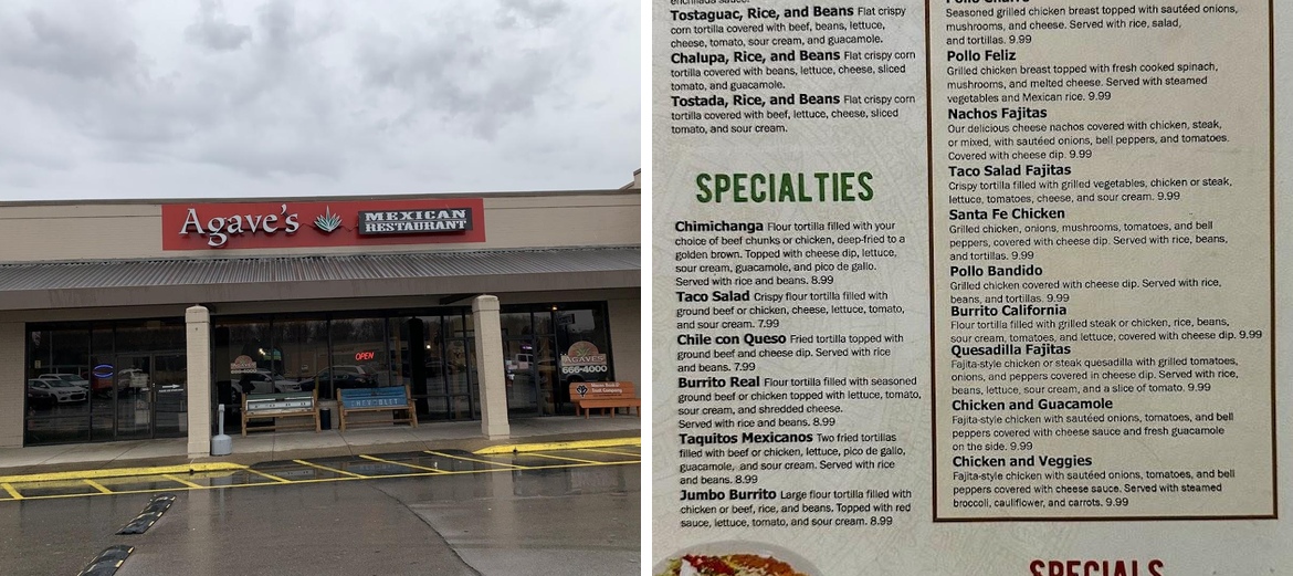 Agave's Mexican Restaurant Lafayette Menu